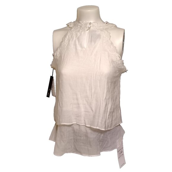 BCX Juniors' Crochet-Trim Layered-Hem Top - Off White - Picture 1 of 4